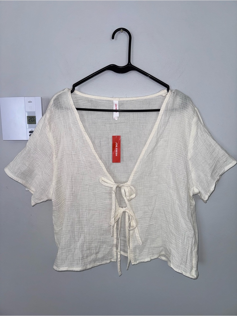 Joe Fresh Cream Tie-Front Cotton Gauze Crop Top